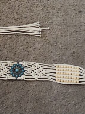 Handmade White Macramé Belt with Turquoise Accent Beads - Unbranded
